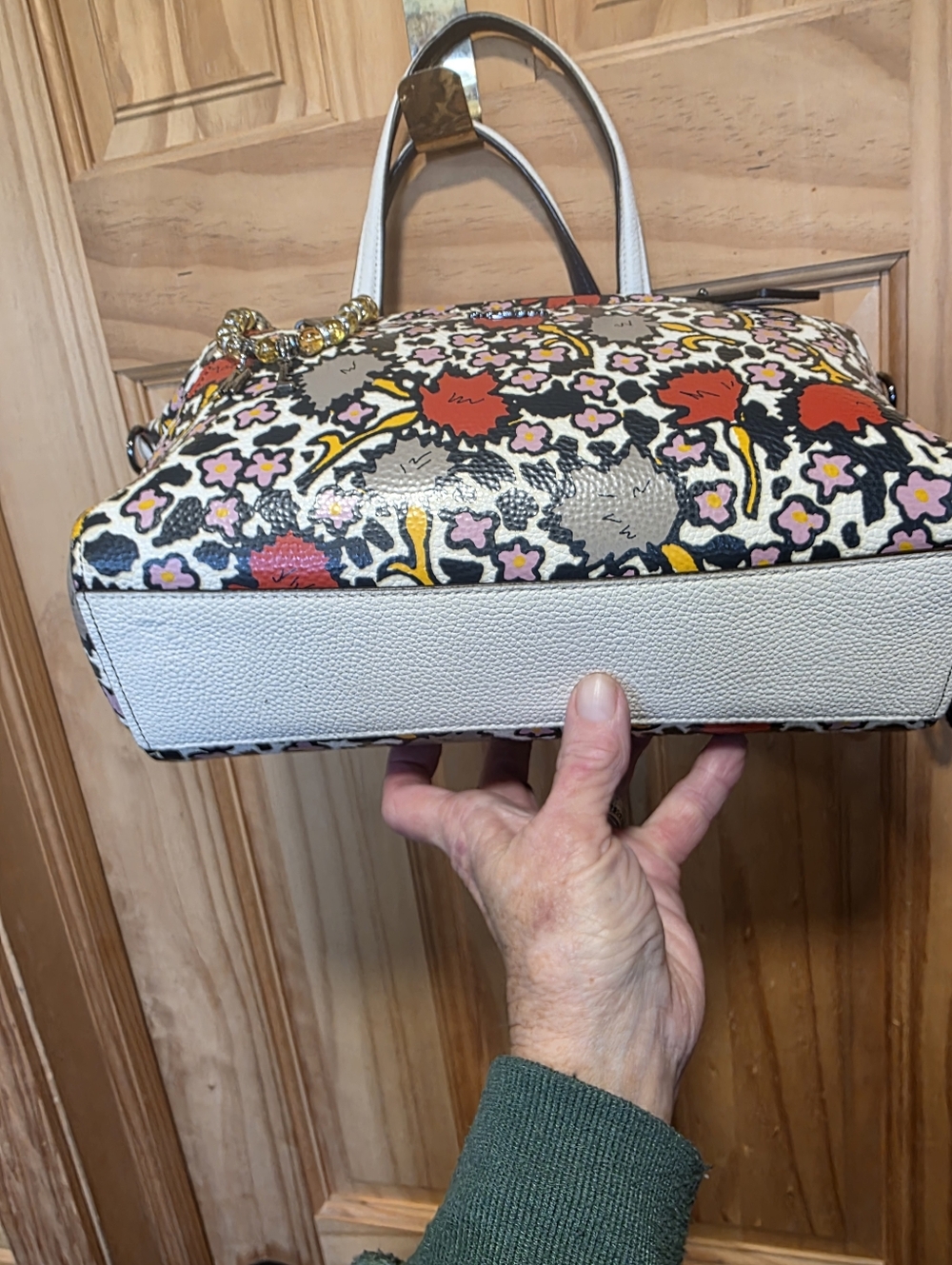 Coach Multi-Color Floral Leather Tote with White Handles - Picture 7 of 10